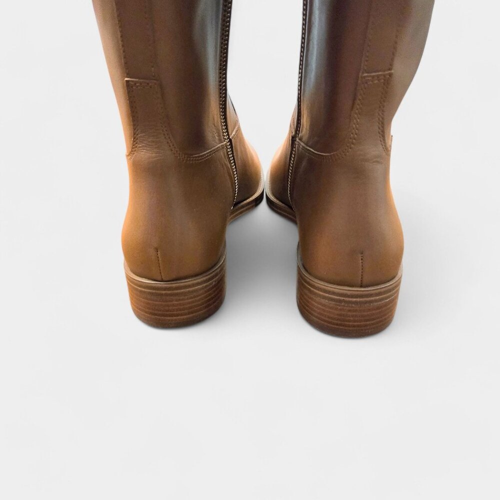 Michael Kors Izzy Tall Leather Riding Boots Luggage Tan Logo 9.5M Equestrian NWB - Picture 7 of 15